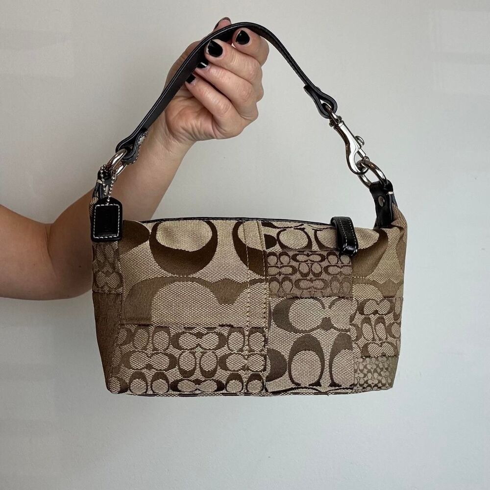 Coach Demi Vintage Y2K Brown and Black Patchwork Signature Canvas Mini Bag